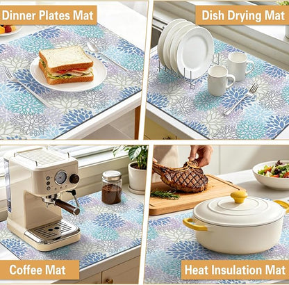 Kitchen Countertop Dish Drying Mat,Super Absorbent Coffee Bar Mat for Maker Espresso Machine, Anti-Slip Accessories for Kitchen Countertops 23x15 Inch