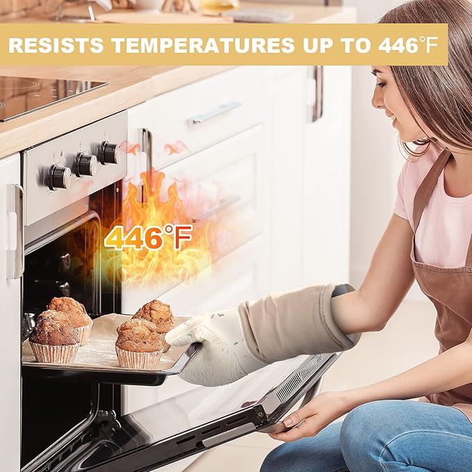 AUAUY Silicone Oven Mitts and Pot Holders 5PCS Set, 446℉ Heat Resistant Cooking Gloves and Hot Pads, Baking Supplies BBQ Gloves Non-Slip Kitchen Organization for Oven Cooking Baking Grilling - Image 5