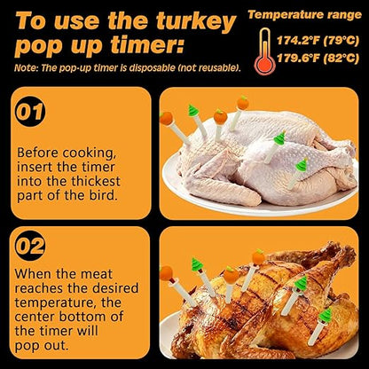 CloudHand Meat Turkey Pop Up Timer & Flavor Injector Set, Turkey Thermometer Disposable Chicken Beef Cooking Meat Thermometers & Timers, Pops at 175°F–180°F Pack of 6