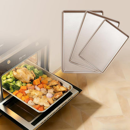 Baking Sheet Set of 3, Nonstick Heavy Duty Cookie Sheets for Oven - 13.6"×9.6"/15.5"×10.6"/17.5"×11.8" Warp-Resistant Carbon Steel Bakeware Trays, Champagne Gold, Dishwasher & Oven Safe - Image 6