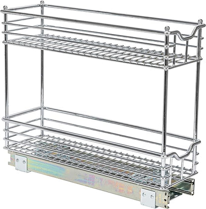 Household Essentials Glidez Multipurpose Chrome-Plated Steel Pull-Out/Slide-Out Storage Organizer for Under Cabinet Use - 2-Tier Design - Fits Standard Size Cabinet or Shelf, Chrome