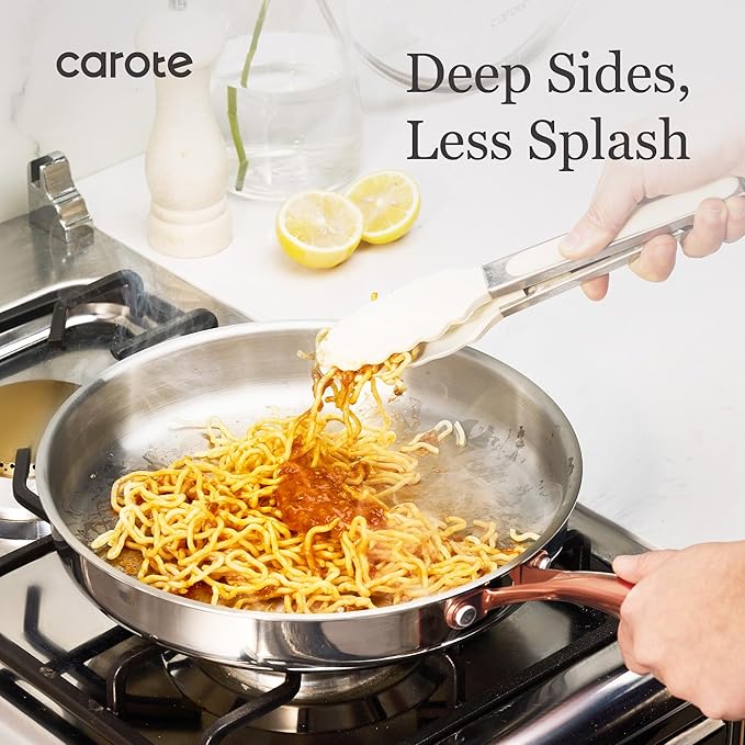 CAROTE 8"+10" Stainless Steel Frying Pan Set, Non-Toxic PTFE & PFOA Free Fry Pan & Omelet Pan, Oven Safe, Compatible with Induction, Ceramic, Gas Cooktops, Gold - Image 4