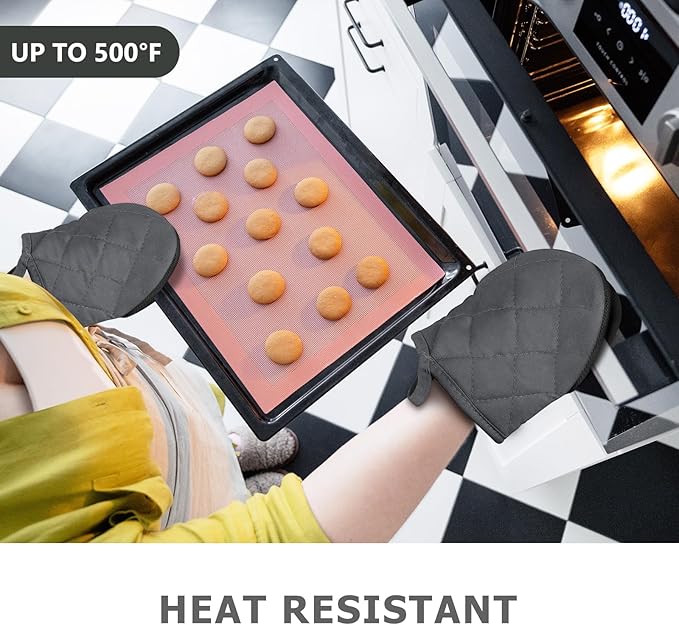 1 Pair Short Oven Mitts - Silicone Kitchen Oven Gloves High Heat Resistant 500℉, Mini Oven Mits with Non-Slip Grip Surfaces and Hanging Loop for BBQ, Baking, Cooking and Grilling (Solid Gray) - Image 6
