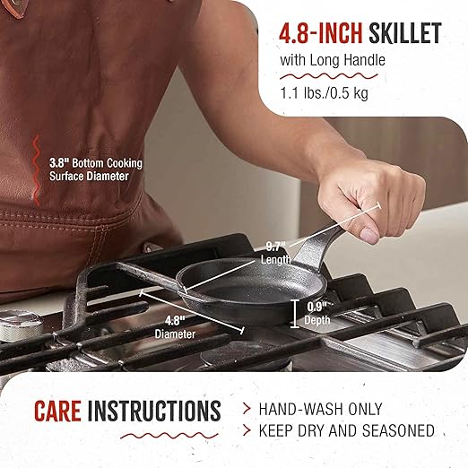 Victoria 4-Inch Cast Iron Skillet, Pre-Seasoned Cast Iron Frying Pan with Long Handle, Made in Colombia - Image 6