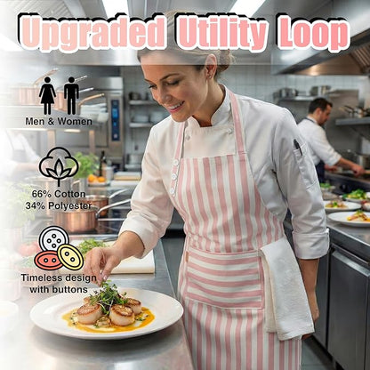 TOSHEX Kitchen Apron Waterdrop Resistant Cotton Apron with adjustable Aprons for Women with Pockets Cooking Apron Chef Apron for Men (1, Powder Pink)