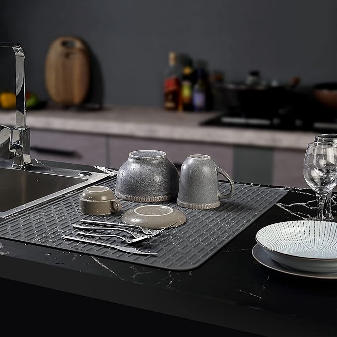 To encounter Silicone Dish Drying Mat - Extral Large 20" x 16" - Set of 2 Flexible Rubber Drying Mat, Heat Resistant Silicone Trivet, Countertop Mat, Dish Draining Mat, Sink Mat - Image 3