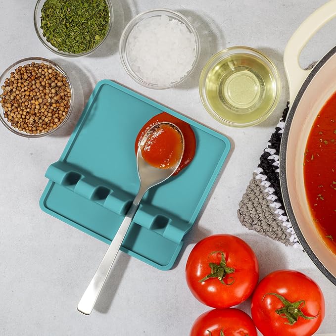 Zulay Kitchen Silicone Utensil Rest with Drip Pad for Multiple Utensils - BPA-Free, Heat-Resistant Spoon Rest & Spoon Holder for Stove Top - Kitchen Utensil Holder for Ladles & Tongs - Aqua Sky - Image 6