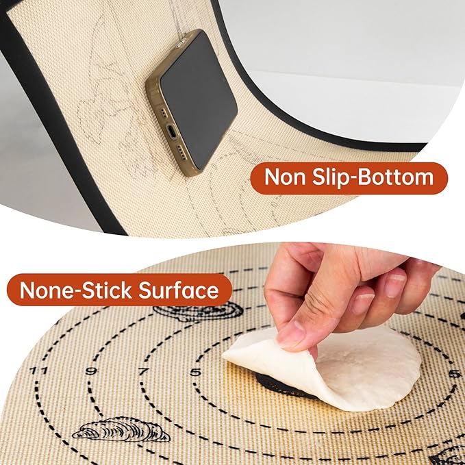 Extra Thick Silicone Baking Mat with 10 Easy Recipes,Silicone Mat for Baking, Non Stick Pastry Mat for Dough Rolling, Macaron, Cookie, bread, Pizza, Fondant/Pie Crust, Oven& Dishwasher Safe - Image 7