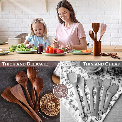 6Pcs Wooden Utensil Set, Natural Acacia Wooden Spoons for Cooking, Non-Stick, Smooth Finish, Easy to Clean, Comfort Grip, Kitchen Wooden Cooking Utensils Set