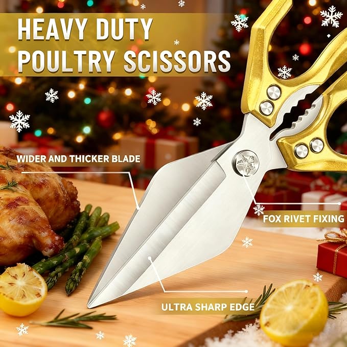 Multifunctional Heavy-Duty Kitchen Shears,Kitchen Shears for Cutting Chicken,Kitchen Scissors for Food, Japanese High-Carbon Steel Culinary Shears,for Chicken,Bone Cutting,Christmas Gifts (Gold)