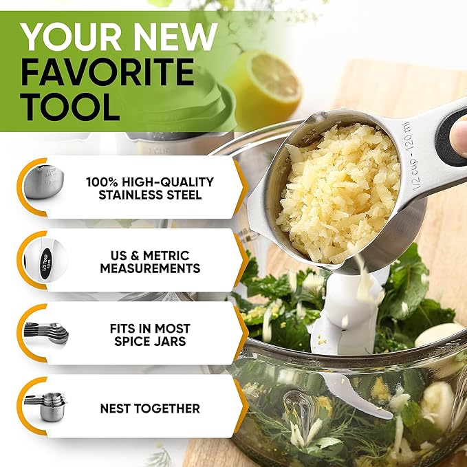Spring Chef Magnetic Measuring Cups & Spoons Set, Patented, Strong N45 Magnets, Heavy Duty Stainless Steel Fits in Spice Jars for Baking & Cooking, BPA Free, Round Set of 9, Black - Image 5