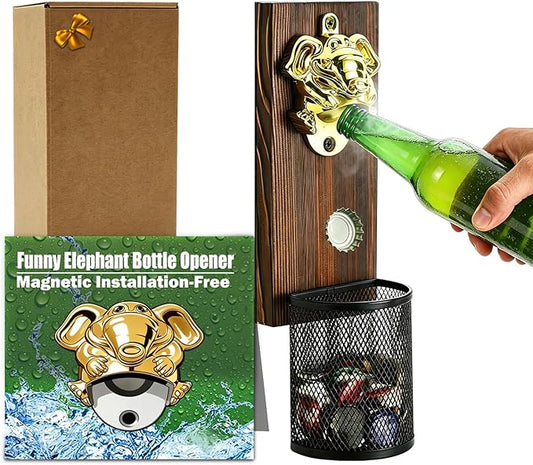 Beer Magnetic Bottle Opener Wall Mounted With Bottle Cap Catcher,Funny Bottle Opener,Beer Accessories,Wooden Magnetic Bottle Opener for Fridge,Birthday Gifts for Men and Beer Lovers.