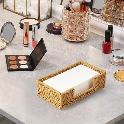 Napkin Holder for Bathroom, Woven Wicker Synthetic Rattan Guest Towel Holder Tray, Disposable Paper Hand Towel Holder for Bathroom Accessories, Dinner Napkin Holder for Kitchen Table Party