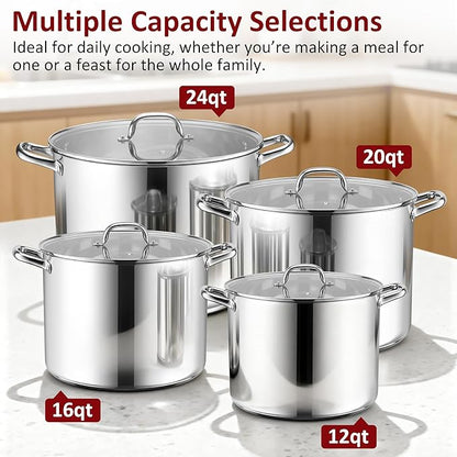 Herogo 24-Quart 18/10 Stainless Steel Stock Pot with Lid, Large Heavy Duty Soup Pot Compatible with Electric, Gas, Induction and Gas Cooktops, Non-Toxic & Corrosion Resistant, Dishwasher Safe