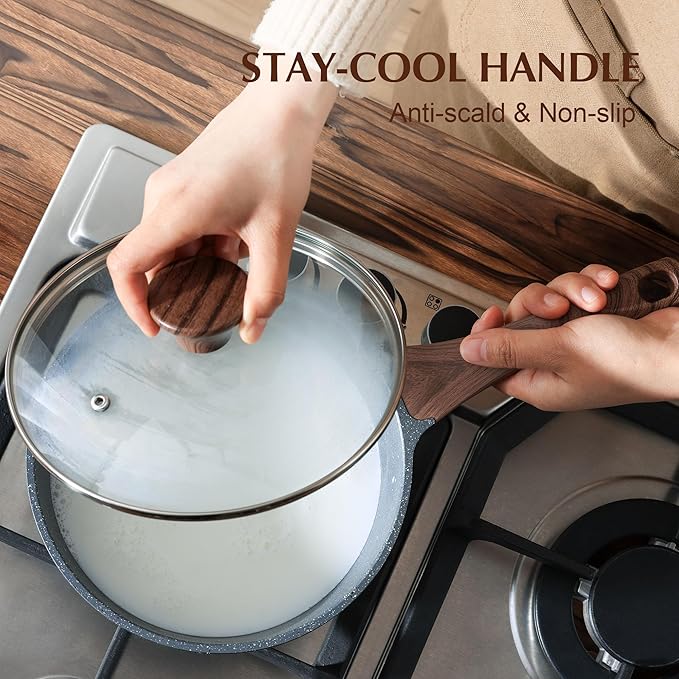 SENSARTE Nonstick Saucepan with Lid, 2.0 Quarts Small Pot with Swiss Granite Coating, Stay-cool Handle, Handy Sauce Pot Small Kitchen Cooking Pot, Induction Comptable, Free of Intentionally Added PFOA - Image 7