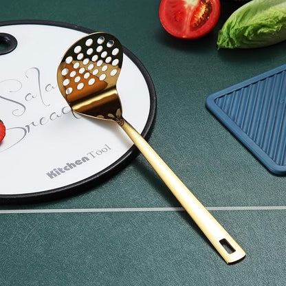 Gold Potato Masher, Berglander Heavy Duty Metal Potato Ricer Stainless Steel With Titanium Gold Plating, Food Utensil Hand, Vegetables Fruits Mashe, Dishwasher Safe, Easy to Clean - Image 3