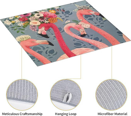 Flamingo Flowers Dish Drying Mat 16x18 Inch, Microfiber Absorbent Fast Dry Mat Large Dish Mat Drying Kitchen Mat, Kitchen Drying Pad for Kitchen Counter Coffee Bar Decor Gifts