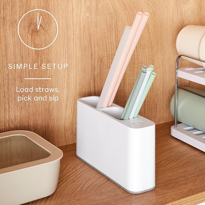 YouCopia SipStation Straw Holder, Reusable Straw Organizer for Kitchen Storage, Speckled White - Image 5