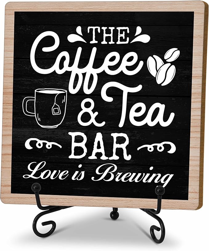 Coffee & Tea Bar Decor Signs & Table Decor, Tea Station Accessories, Themed Gifts - Wooden Desk Decor (H26) by TIRYWT