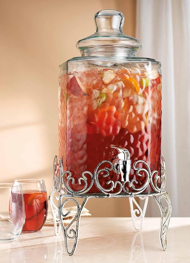 MosJos 2.5 Gallon Classic Hammered Glass Beverage Dispenser with Elegant Stand - Glass Drink Dispenser with 100% Leak Proof Spigot, Party Drink Dispensers for Lemonade, Punch, Water, Juice - Image 7