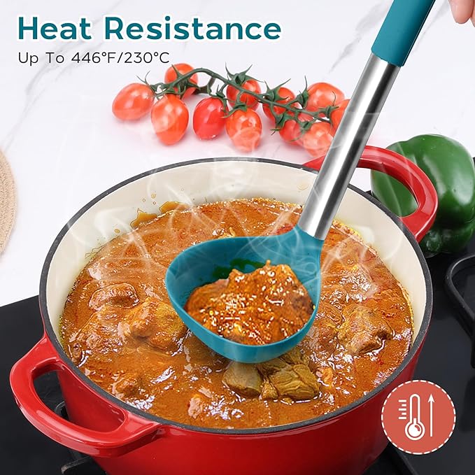 15pcs Kitchen Cooking Utensils Set with Holder, Onader Heat Resistant Silicone Kitchen Utensils Spatula Set with Stainless Steel Handle - Blue - Image 8