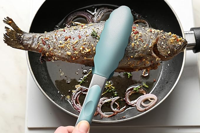 2 Pack Silicone Kitchen Tongs – 9" & 12" Set, Heat Resistant up to 500°F, Non‑Stick Cookware Safe, Wavy Silicone Tips, BPA Free, Locking Clip & Hanging Loop, Aqua Sky - Image 7