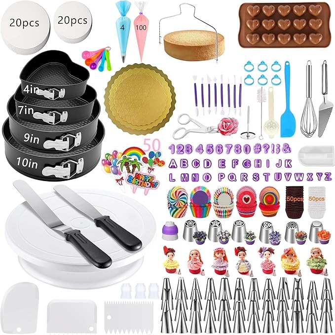 540PCS Cake Decorating Kit - Baking Supplies with 4 Springform Pans, Rotating Turntable, Decorating Tools, Cake Baking Supplies Set for Beginners by GZMAISULEE