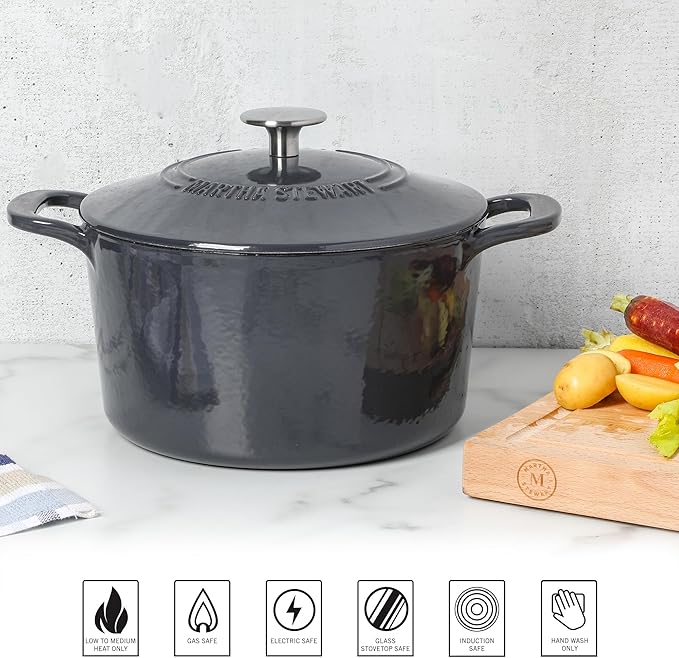 Martha Stewart Gatwick 4 Quart Enamel Cast Iron Dutch Oven - Grey - Image 6
