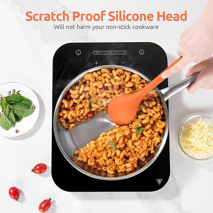 Silicone Kitchen Cooking Utensil Set: U-Taste 600ºF Heat Resistant 13.6in Extra Long Kitchen Tools, Food-Grade Non-Stick Spatula Turner Spoon Ladle for Stir Frying, Serving, Mixing (5 Pieces, Orange) - Image 4