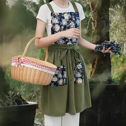Pinknoke Vintage Pinafore Apron Dress for Women with Pockets Cute Floral Chef Aprons for Kitchen Cooking Baking Gardening - Image 2