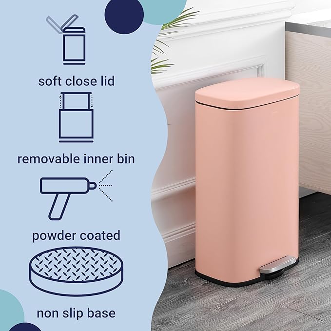 happimess HPM1011F Curtis 8-Gallon Step-Open Trash Can, Fingerprint Resistant, Modern, Minimalistic for Home, Kitchen, Laundry Room, Office, Bedroom, Bathroom, Flamingo Pink - Image 3