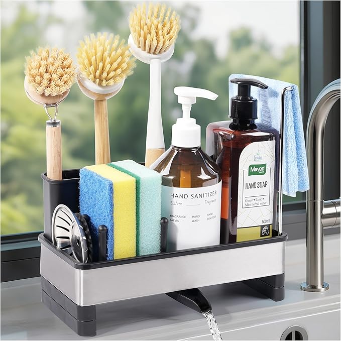 Kitchen Sink Caddy Organizer, Stainless Steel Sponge Holder, Kitchen Caddy Sink Organizer with Dish Brush Holder and Dishcloth Rack, Rustproof Dish Sponge Drying Rack for Countertop Storage by Unknown