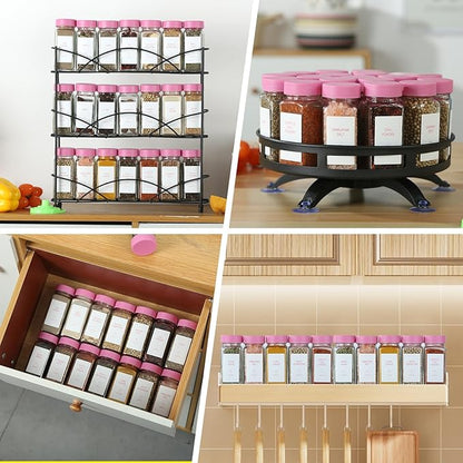 Pink Spice Jars with Label，4oz Seasoning Containers, Glass Spice Bottles with Shaker Lids,Funnel, Chalk Pen(Pink, 36) - Image 5
