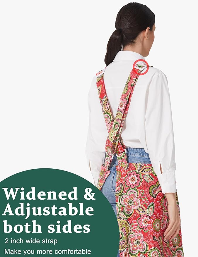 Cozy Adjustable Cross Back Aprons for Women with Pockets Cotton Linen Cooking Kitchen Baking