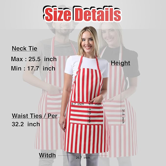 TOSHEX Kitchen Apron Waterdrop Resistant Cotton Apron with adjustable Aprons for Women with Pockets Cooking Apron Chef Apron for Men (1, Red)