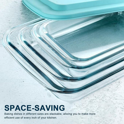 8-Piece Deep Glass Baking Dish Set with Plastic lids,Rectangular Glass Bakeware Set with Lids, Baking Pans for Lasagna, Leftovers, Cooking, Kitchen, Freezer-to-Oven and Dishwasher, Green - Image 3