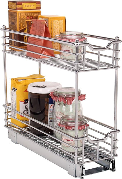Household Essentials Glidez Multipurpose Chrome-Plated Steel Pull-Out/Slide-Out Storage Organizer for Under Cabinet Use - 2-Tier Design - Fits Standard Size Cabinet or Shelf, Chrome