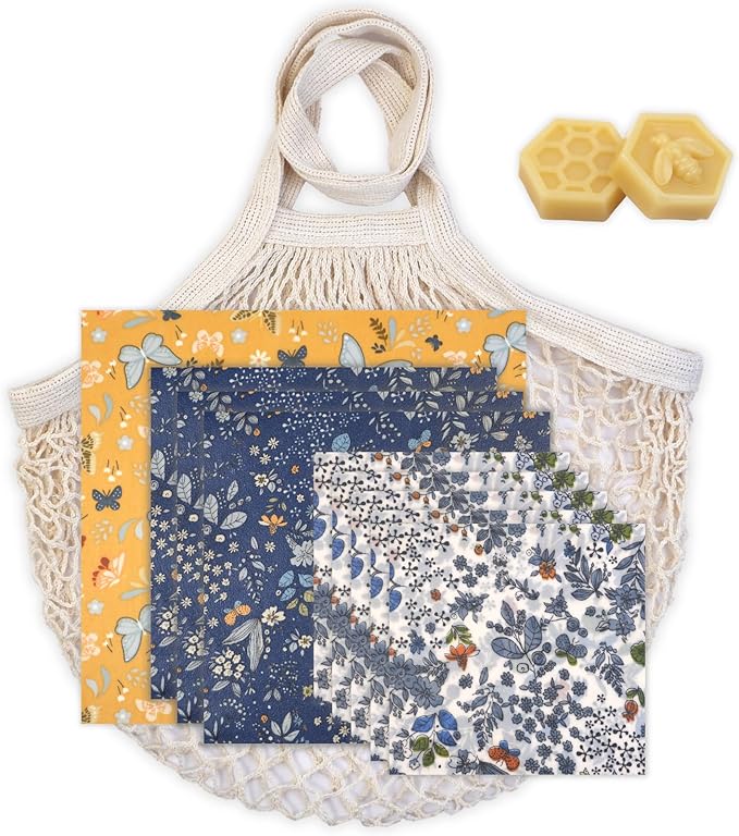 BYTTME Reusable Beeswax Wrap - 9 Pack Beeswax Wraps for Food, Eco-Friendly Beeswax Food Wraps, Bread Sandwich Wrapper - Reusable Food Storage Wrap Set with Flower Butterfly+Mesh Bag by BYTTME