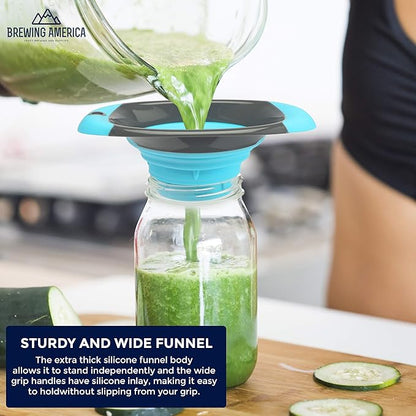 Kitchen Canning Funnel – Collapsible Silicone Food Funnel for Wide Mouth and Regular Mason Jars – Flexible Use for Coffee, Liquid, Jam, Cooking, Baking, Crafts - Teal/Gray