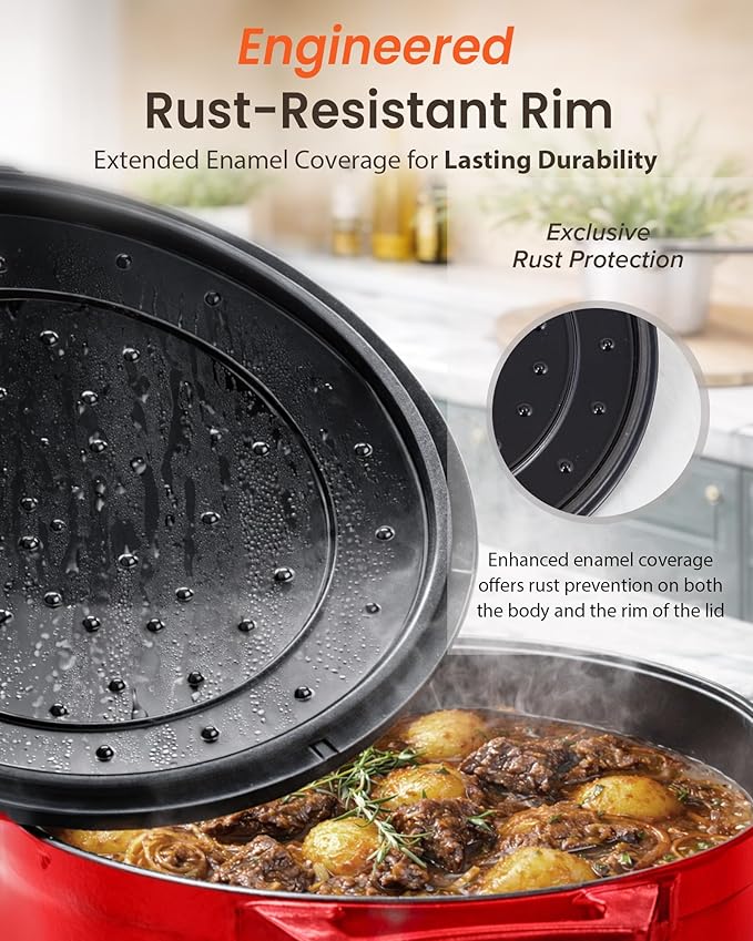 Nuwave 6QT Healthy Enameled Cast Iron Dutch Oven Pot with Lid, Heavy Duty 7-Layer Enamel, Enhanced Rust Protection, Dual Handles, Oven Safe to 500°F for Sourdough Bread Baking, Braise, Stew, Roast