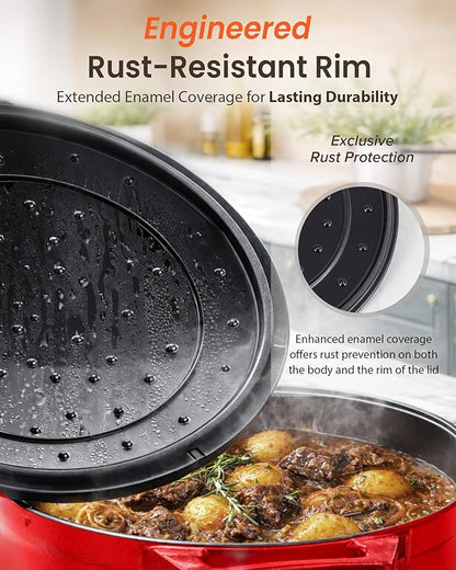 Nuwave 6QT LUX Healthy Enameled Cast Iron Dutch Oven Pot with Lid, Heavy Duty 7-Layer Enamel, Enhanced Rust Protection, Dual Handles, Oven Safe to 500°F for Sourdough Bread Baking, Braise, Stew, Roast