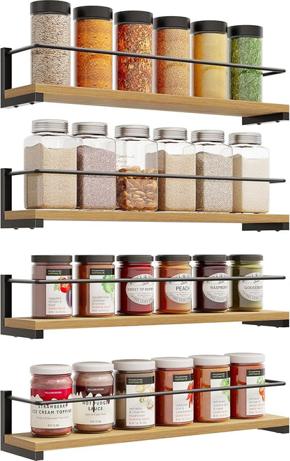 OROPY Spice Rack Wall Mounted, Rustic Wood Hanging Rack for Over The Stove, Kitchen Wall, 4 Pack - Image 7