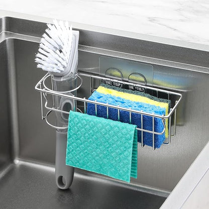 3-In-1 Sponge Holder for Kitchen Sink with Suction Cups & Adhesive Hook , In-sink Sponge Holder, Wall Hanging Sink Caddy Organizer Rack - Sponge, Dish Cloth, Brush, Scrubber - 304 Stainless Steel - Image 9