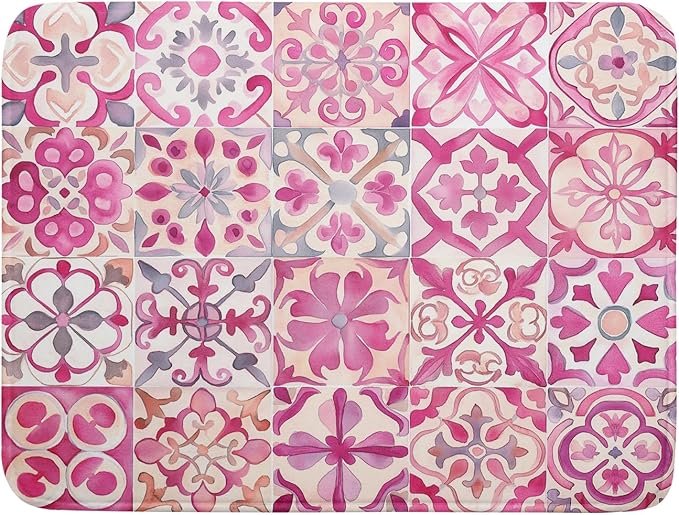 Pink Mexican Tiles Dish Drying Mat Absorbent Microfiber Dish Drying Pad for Kitchen Multi-use Large by Giwawa
