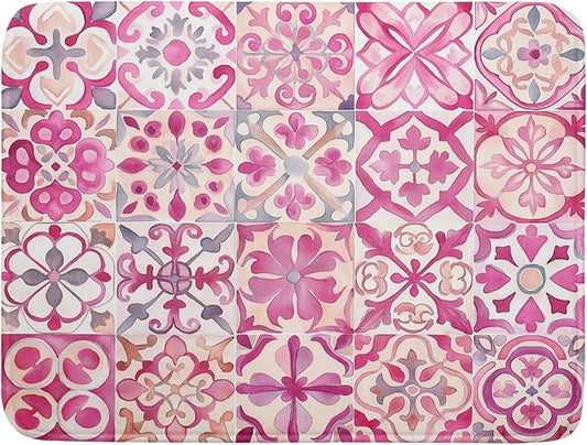 Pink Mexican Tiles Dish Drying Mat Absorbent Microfiber Dish Drying Pad for Kitchen Multi-use Large by Giwawa