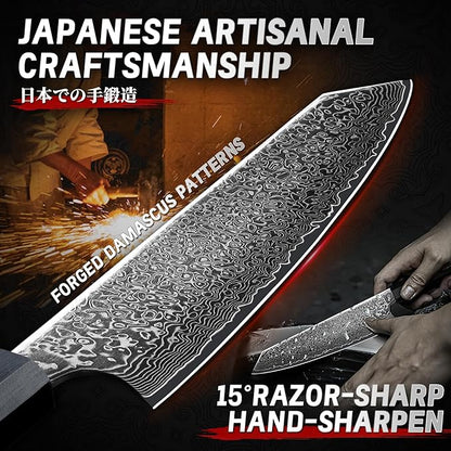 TIVOLI Damascus Japanese Kiritsuke Knife 8 inch, Hand Forged 67 Layers Damascus Steel,Razor-Sharp Edge?GYOTU Knife From Japan With Octagonal Handle For Slicing & Chopping?Ideal Gift