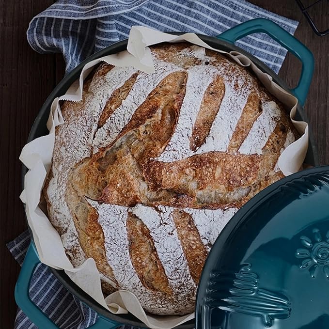 Flavehc Bread Oven Cast Iron Bread Dutch Oven with Cloche Lid for Bread Baking Darkcyan Enameled Cast Iron Bread Oven with Dome Lid for Sourdough, 9.8 Inches - Image 7