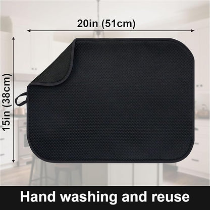 2-Pack Black Dish Drying Mats 20" x 15" – XL Dish Drying Mats for Kitchen Counter, Kitchen Dish Drying Mat, Microfiber Dish Drying Mat, Foldable Drying Mat for Dishes, Pots, Pans (Black) - Image 3