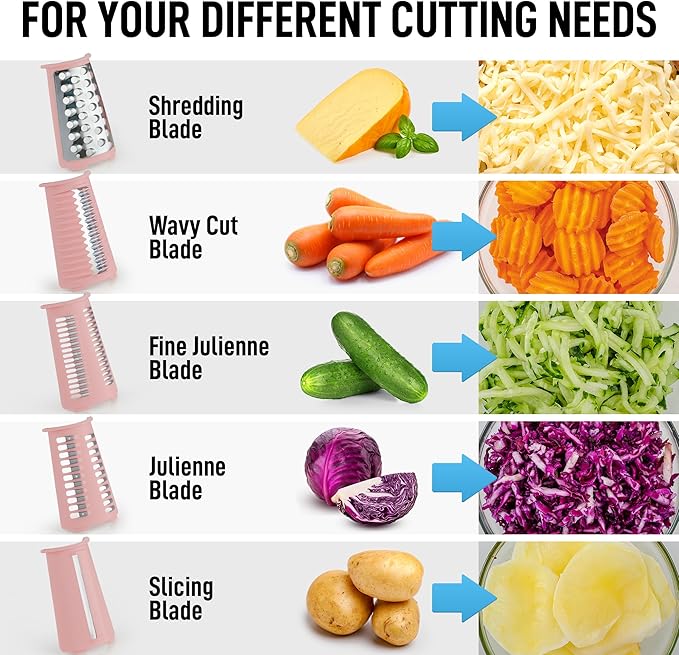 Zulay Kitchen Rotary Cheese Grater 5 Blade Cheese Shredder - Manual Hand Crank Cheese Grater With Reinforced Suction & 5 Interchangeable Drums - Easy to Use, Vegetable Chopper Round Mandoline Slicer - Image 9