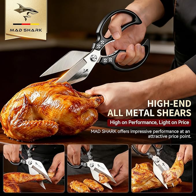 MAD SHARK Heavy Duty Kitchen Shears, Dishwasher Safe All Purpose Kitchen Scissors, Premium Sharp Poultry Shears for Turkey, Meat, Seafood, Vegetables, Stainless Steel Blades, Gifts for Men Women